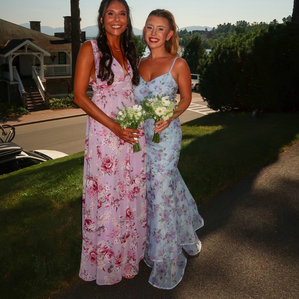 Lulus Pure Splendor Light Blue Floral Organza Trumpet Maxi Dress - Picture 2 of 5